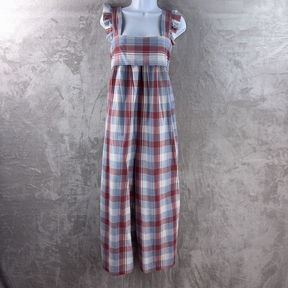 Ulla Johnson Iggy Madras Jumpsuit Womens Size 4‎ Red Blue Plaid Wide Leg